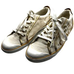Coach Barrett Gold and Ivory Lace Up Sneakers - Women 9.5